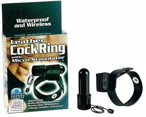 Насадка с вибратором LEATHER COCK RING photo 1