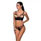 Комплект из эко-кожи с люверсами и ремешками Malwia Bikini black S/M — Passion, бра и трусики photo 1
