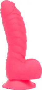 Ребристый фаллоимитатор на присоске ADDICTION — Tom 7″ Dildo With Balls — Pink, вибропуля в подарок photo 1