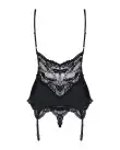 Сатиновый кружевной корсет Obsessive 810-COR-1 babydoll & thong S/M, черный, корсет, танга photo 4